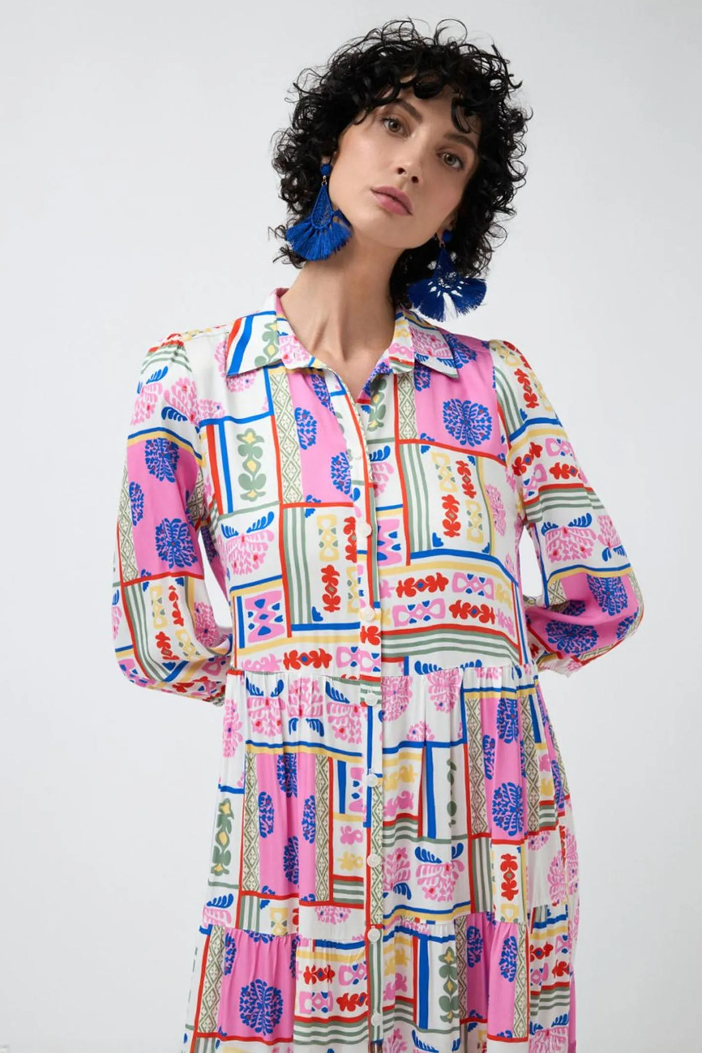 Bariloche Shirt Dress Burton Patchwork Print Natural Pink
