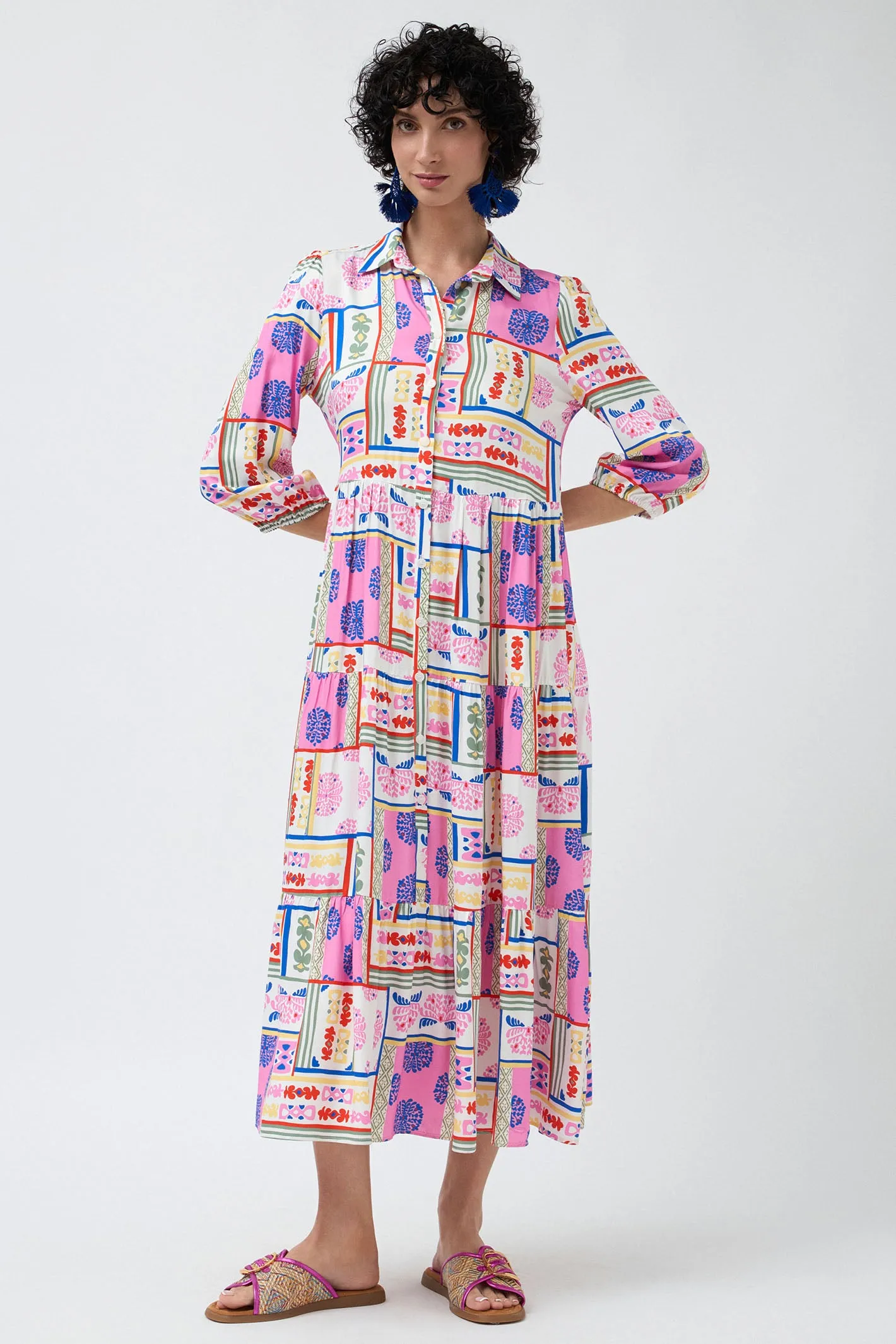 Bariloche Shirt Dress Burton Patchwork Print Natural Pink