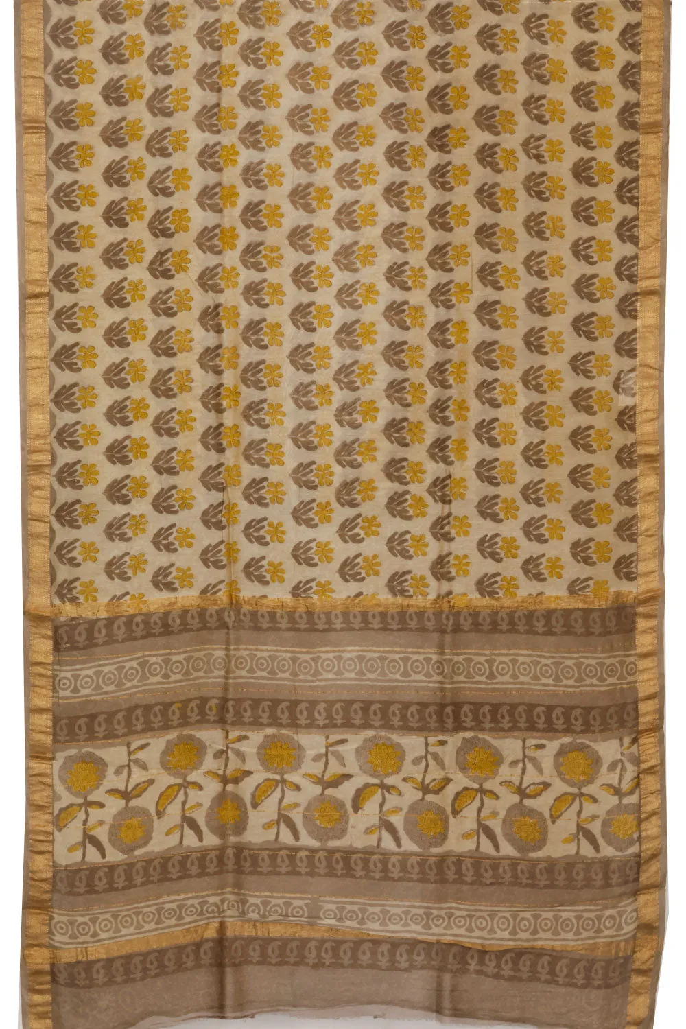 Beige Anokhi Hand Block Printed Saree 10067352