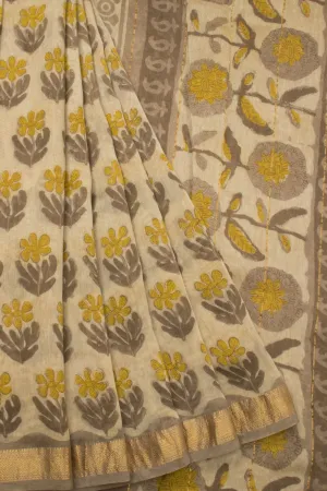Beige Anokhi Hand Block Printed Saree 10067352