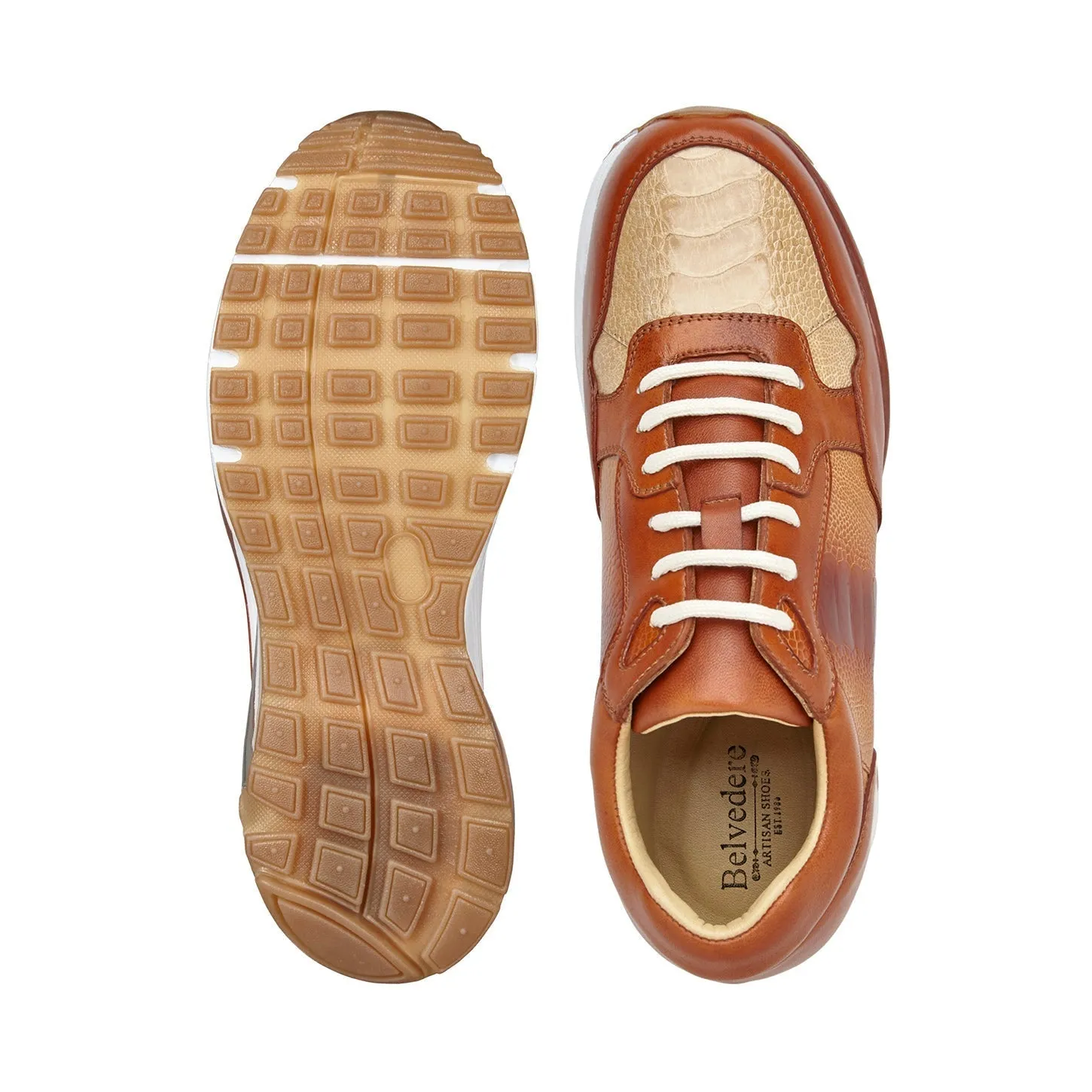 Belvedere Gino E24 Men's Shoes Exotic Ostrich / Calf-Skin Leather Sneaker (BV3183)