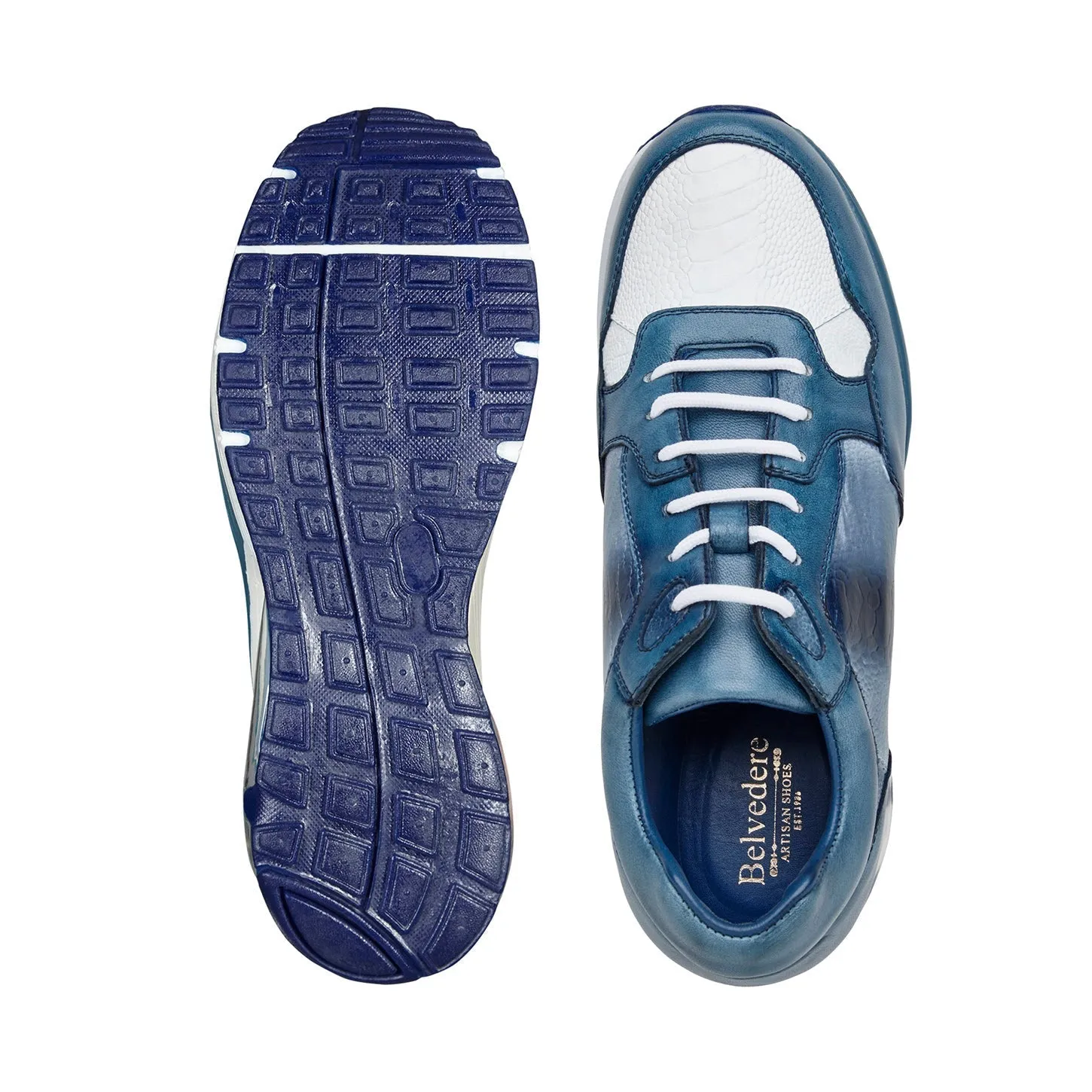 Belvedere Gino E24 Men's Shoes Exotic Ostrich / Calf-Skin Leather Sneaker (BV3183)