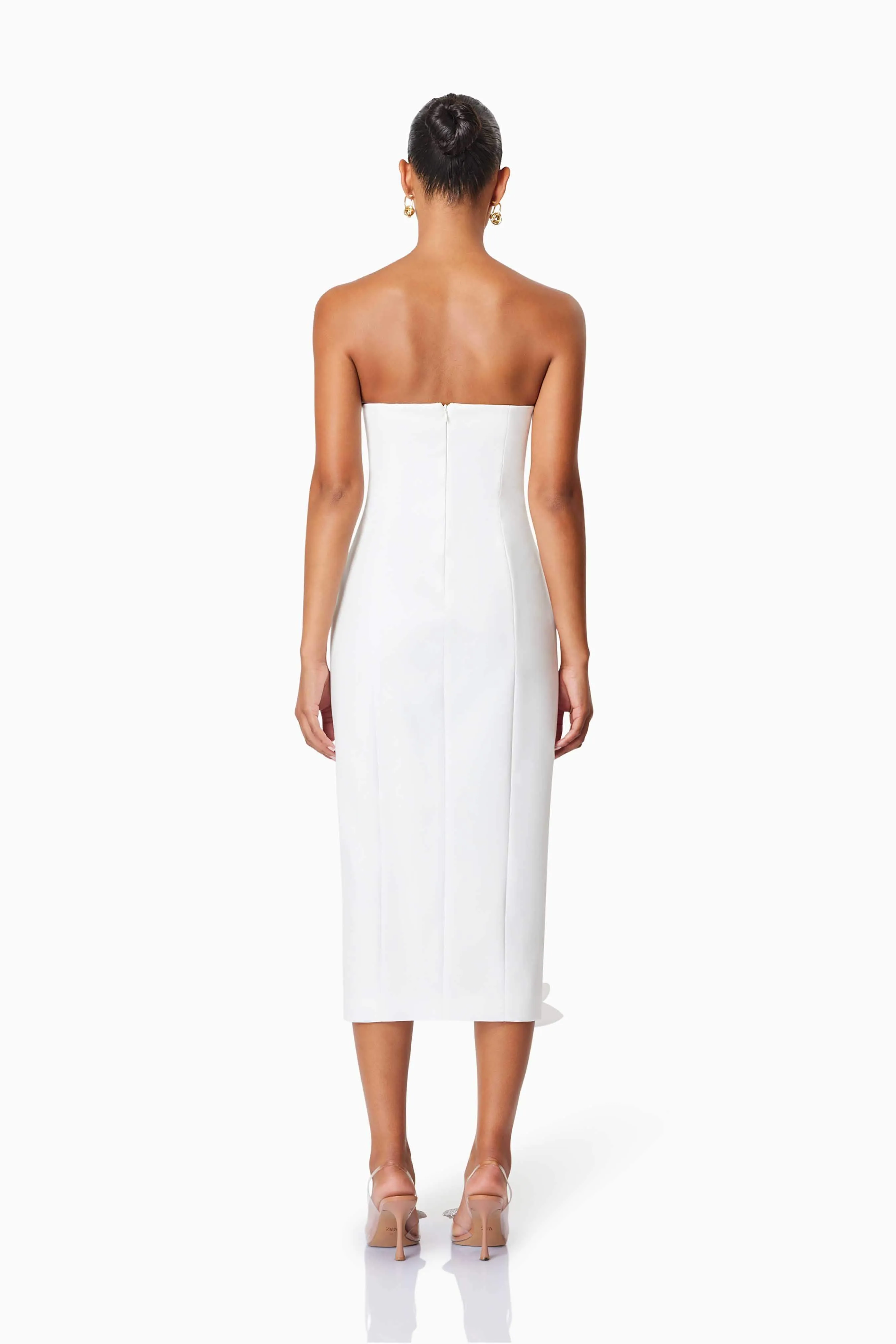 Bethany Strapless Floral Midi Dress In White