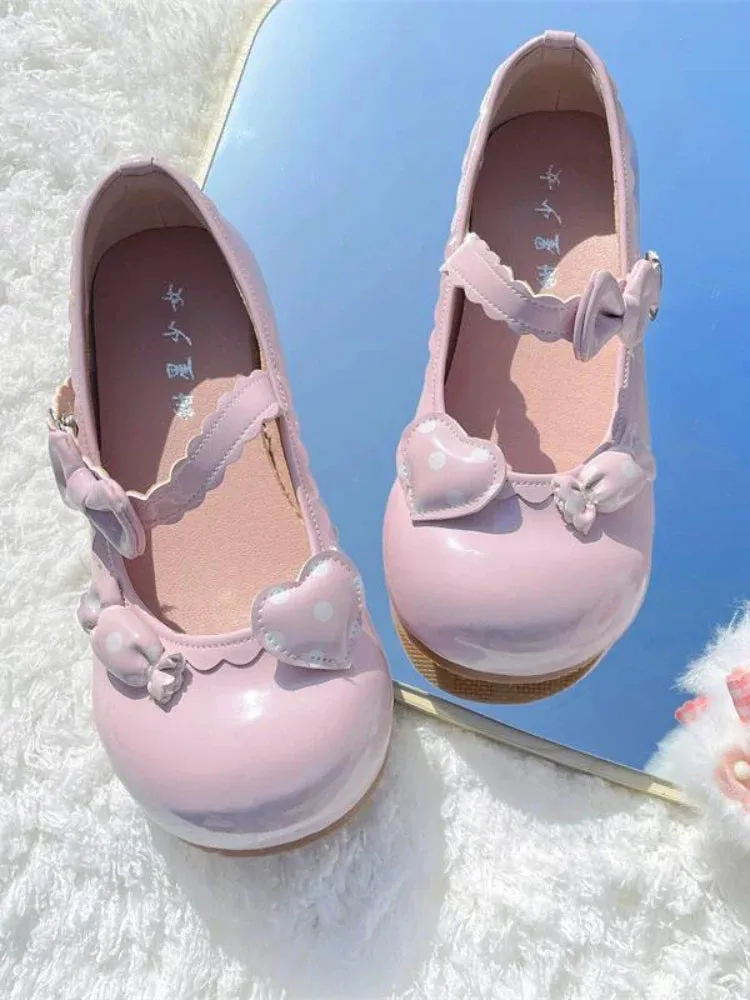 binfenxie  - Japanese Kawaii Mary Janes Shoes Women Heart-shaped Sweet Lolita Flats Shoes Ladies Shallow Bow Chic Casual Shoes 2024 Summer