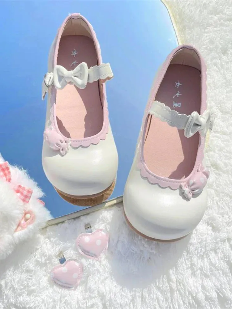 binfenxie  - Japanese Kawaii Mary Janes Shoes Women Heart-shaped Sweet Lolita Flats Shoes Ladies Shallow Bow Chic Casual Shoes 2024 Summer