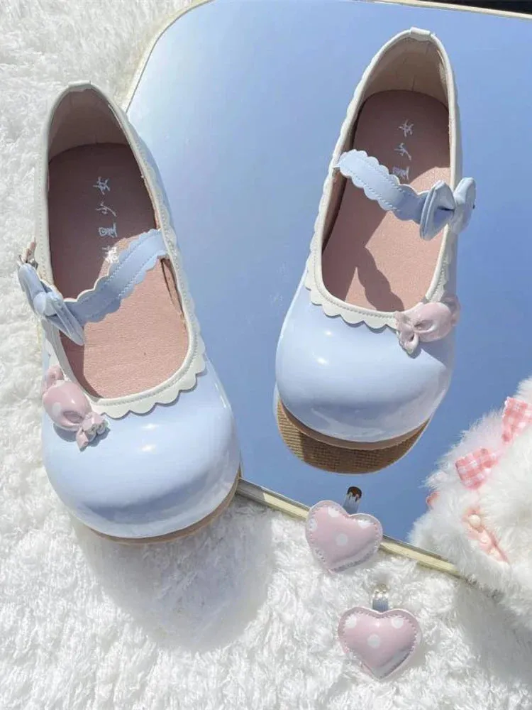 binfenxie  - Japanese Kawaii Mary Janes Shoes Women Heart-shaped Sweet Lolita Flats Shoes Ladies Shallow Bow Chic Casual Shoes 2024 Summer
