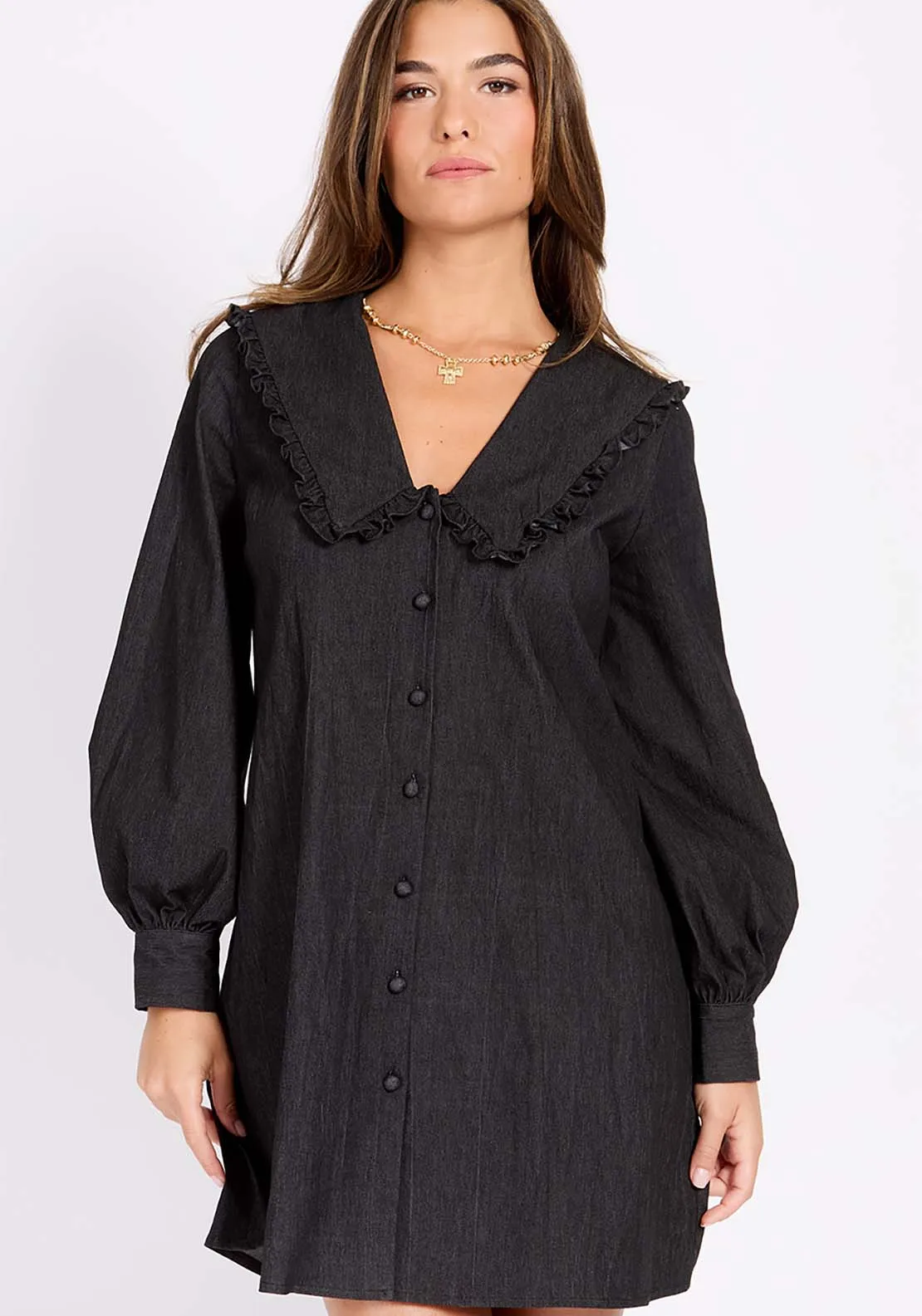 Black Denim Mini Dress - Black