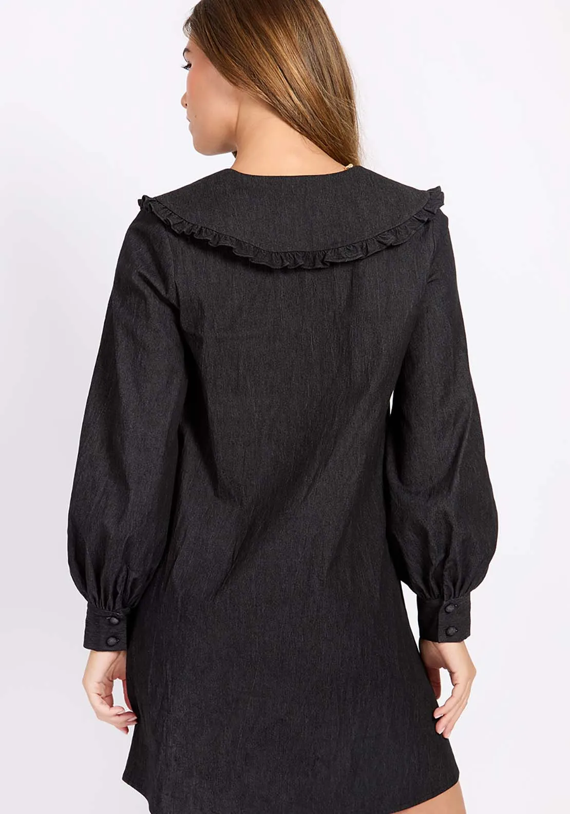 Black Denim Mini Dress - Black