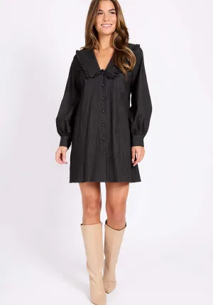 Black Denim Mini Dress - Black