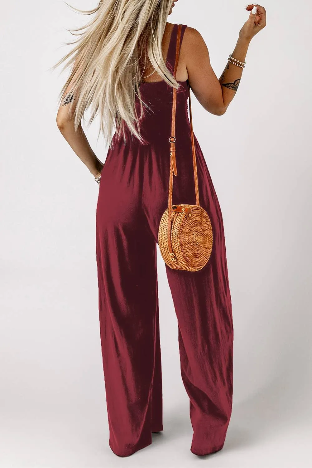 Black Smocked Sleeveless Wide Leg Jumpsuit