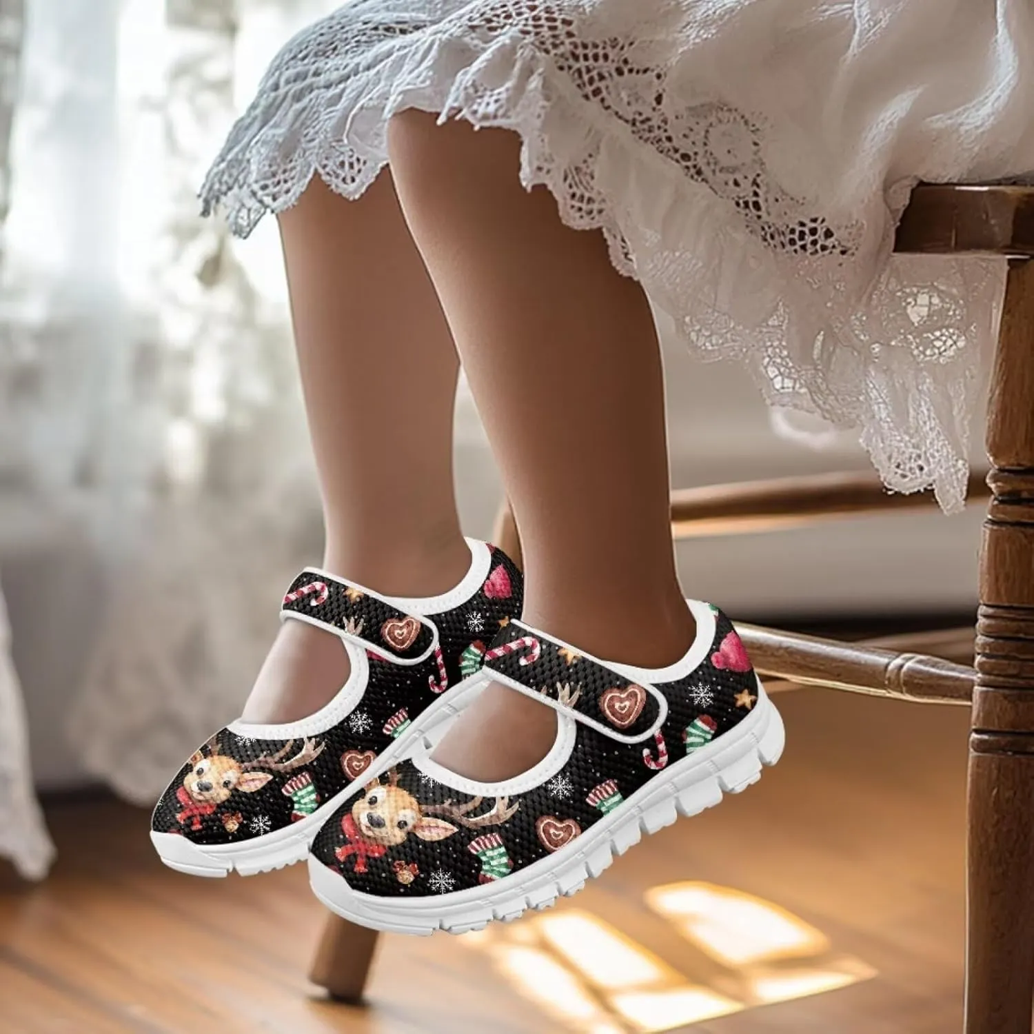 chaqlin Christmas Sneaker Mary Jane for Kids Slip On Casual Outdoor School Sports Shoes Lightweight Flat Walking Sneaker