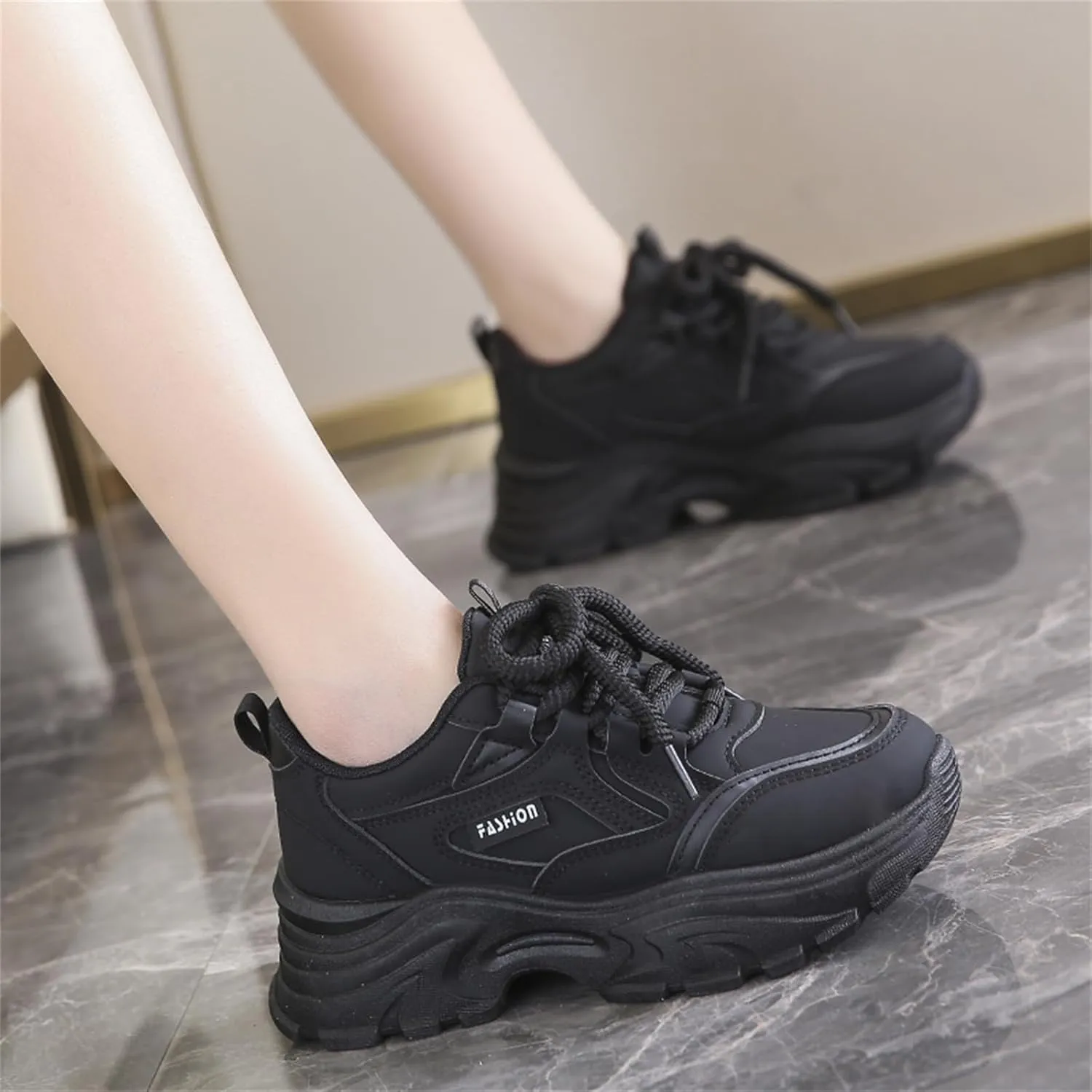 Chunky Sneakers for Women Fashion Platform White Leather Casual Dad Shoes Comfortable Non-Slip Wedge Walking Sport Driving Workout Shoes