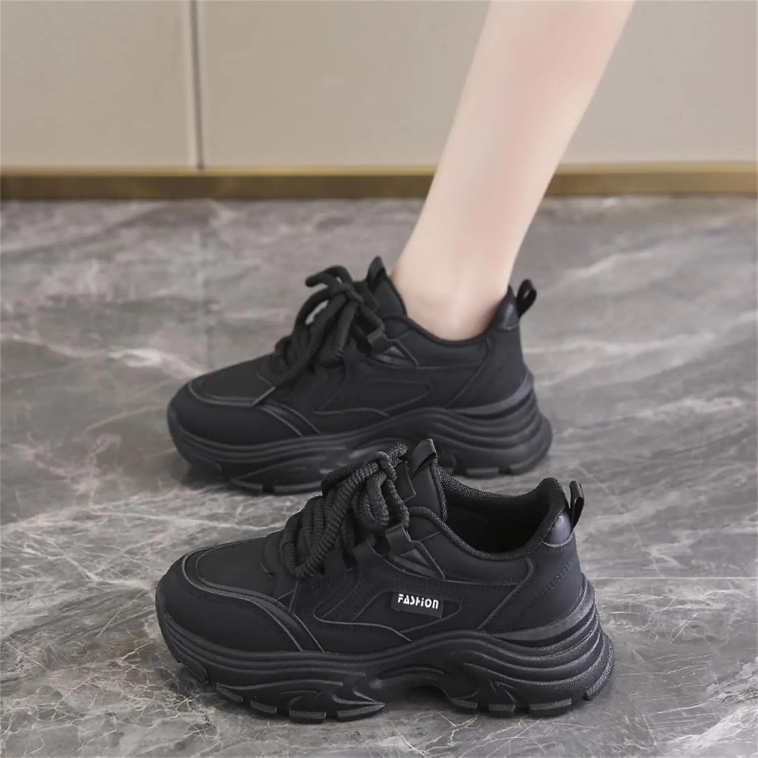 Chunky Sneakers for Women Fashion Platform White Leather Casual Dad Shoes Comfortable Non-Slip Wedge Walking Sport Driving Workout Shoes