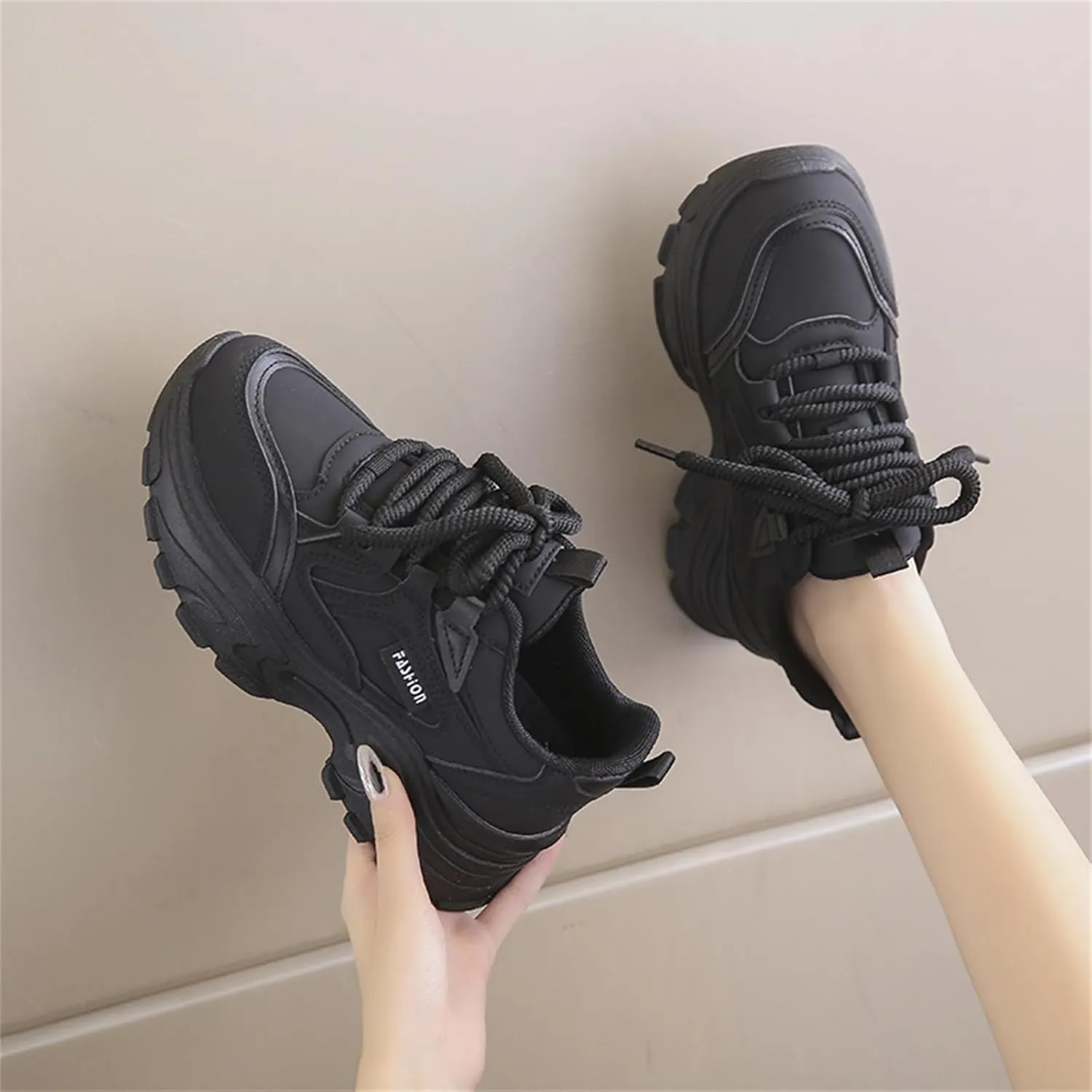 Chunky Sneakers for Women Fashion Platform White Leather Casual Dad Shoes Comfortable Non-Slip Wedge Walking Sport Driving Workout Shoes