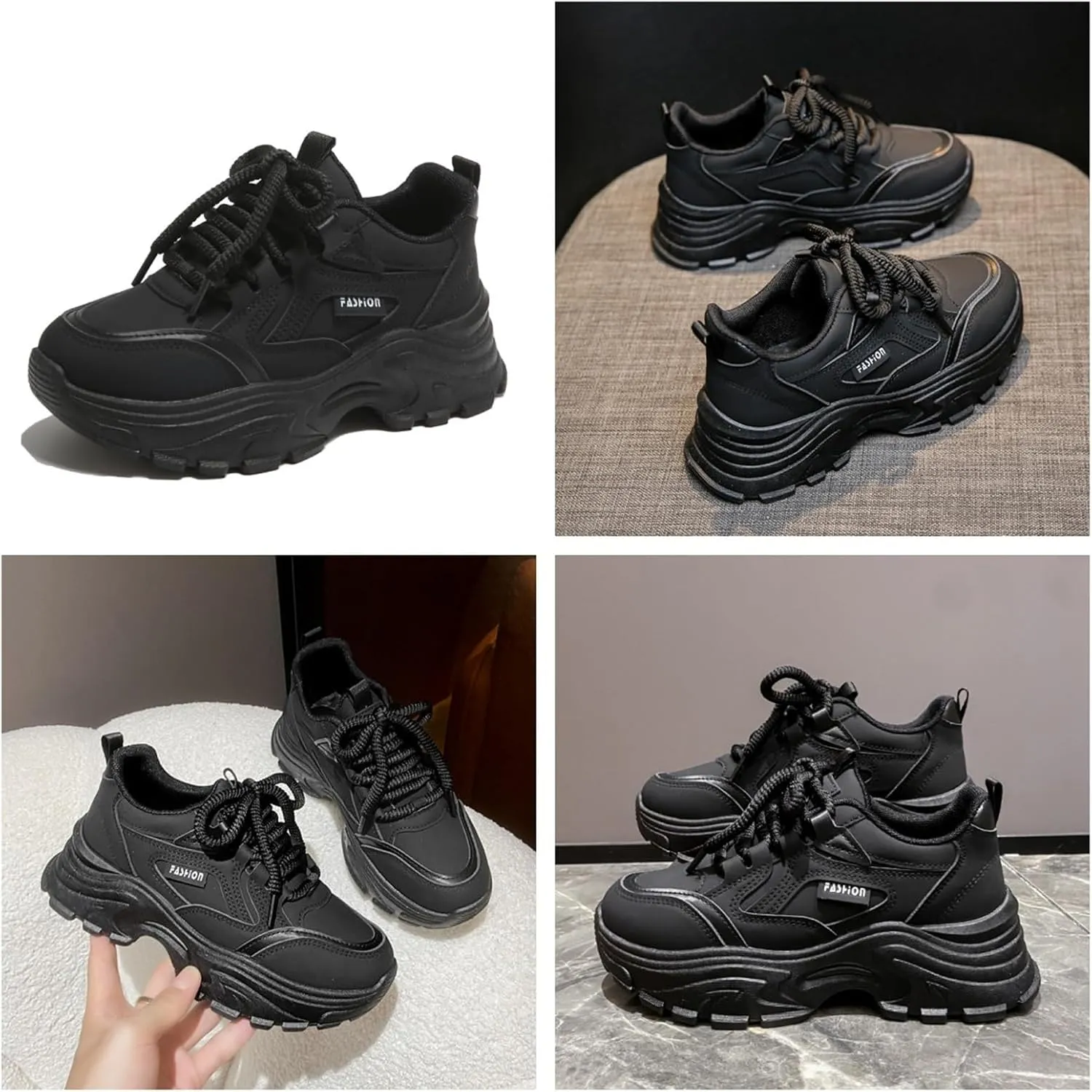 Chunky Sneakers for Women Fashion Platform White Leather Casual Dad Shoes Comfortable Non-Slip Wedge Walking Sport Driving Workout Shoes