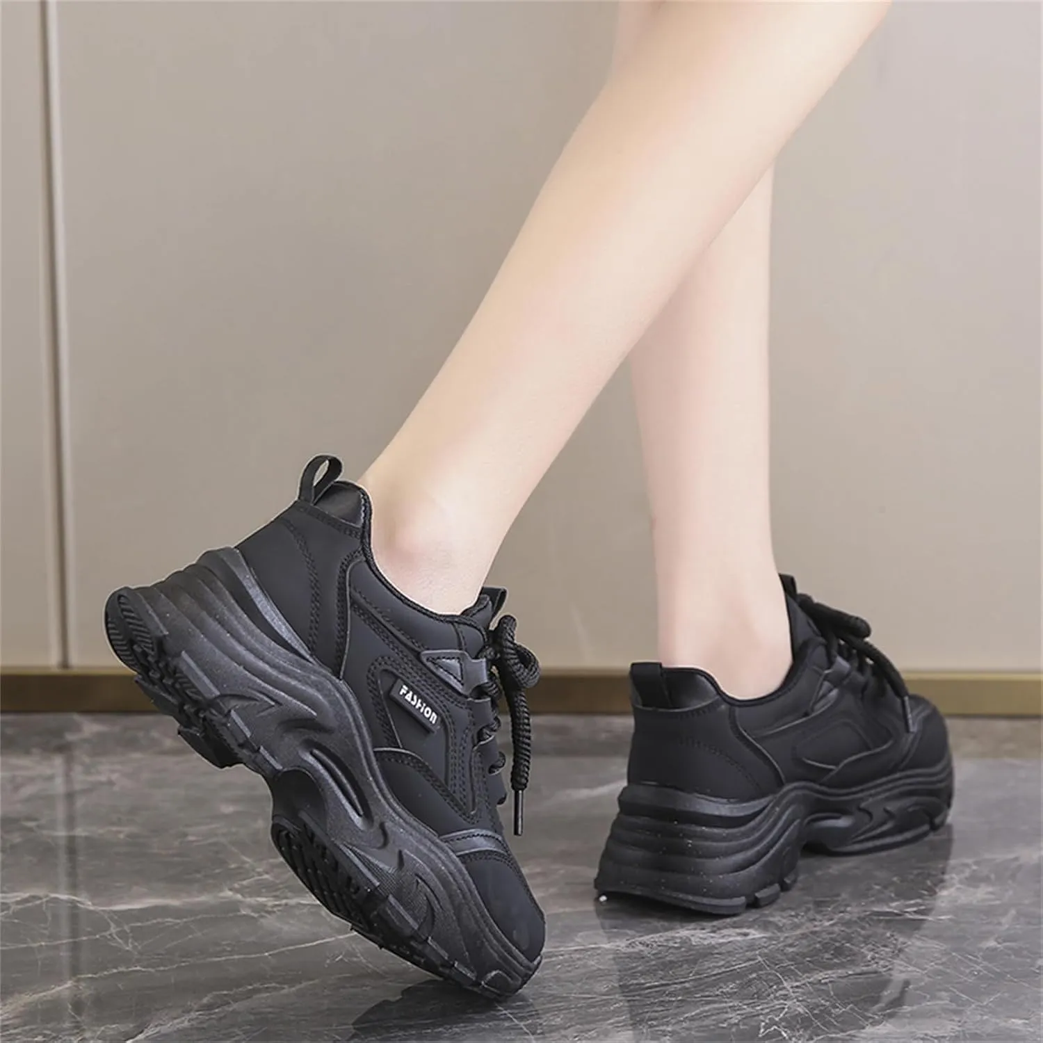 Chunky Sneakers for Women Fashion Platform White Leather Casual Dad Shoes Comfortable Non-Slip Wedge Walking Sport Driving Workout Shoes