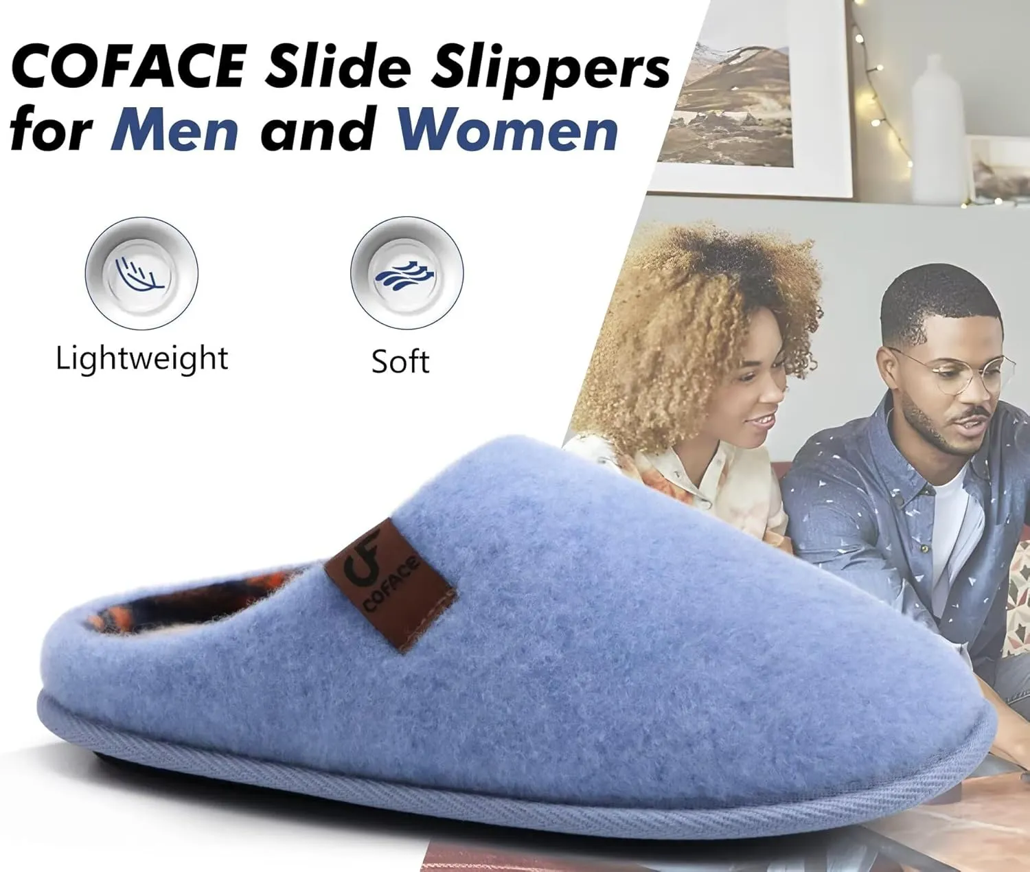 COFACE Unisex Mens Womens Cozy Memory Foam Scuff Slippers Casual Slip On Warm House Shoes Indoor/Outdoor Felt Sandal Slippers With Arch Support Rubber Sole Size 4-15