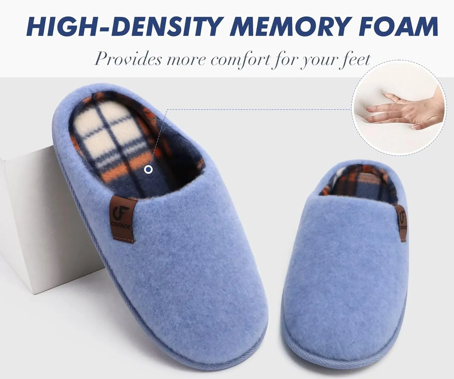 COFACE Unisex Mens Womens Cozy Memory Foam Scuff Slippers Casual Slip On Warm House Shoes Indoor/Outdoor Felt Sandal Slippers With Arch Support Rubber Sole Size 4-15