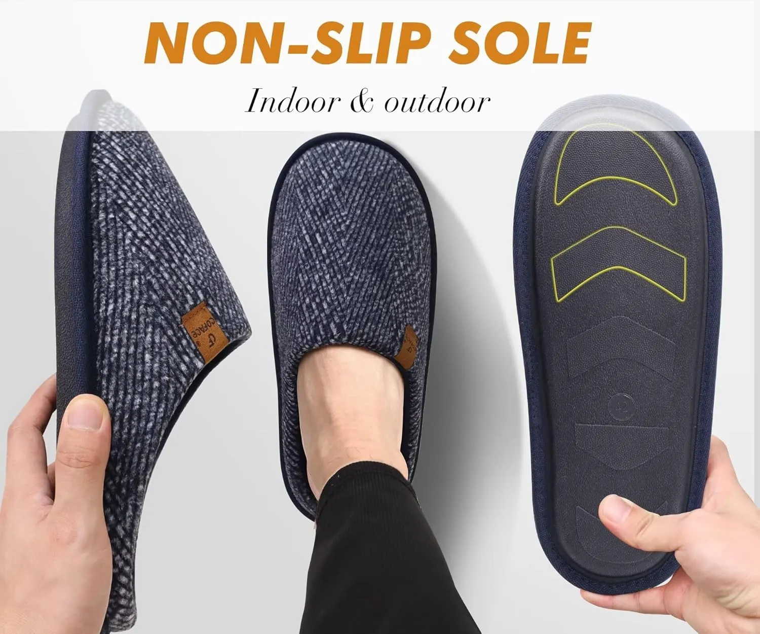COFACE Unisex Mens Womens Cozy Memory Foam Scuff Slippers Casual Slip On Warm House Shoes Indoor/Outdoor Felt Sandal Slippers With Arch Support Rubber Sole Size 4-15