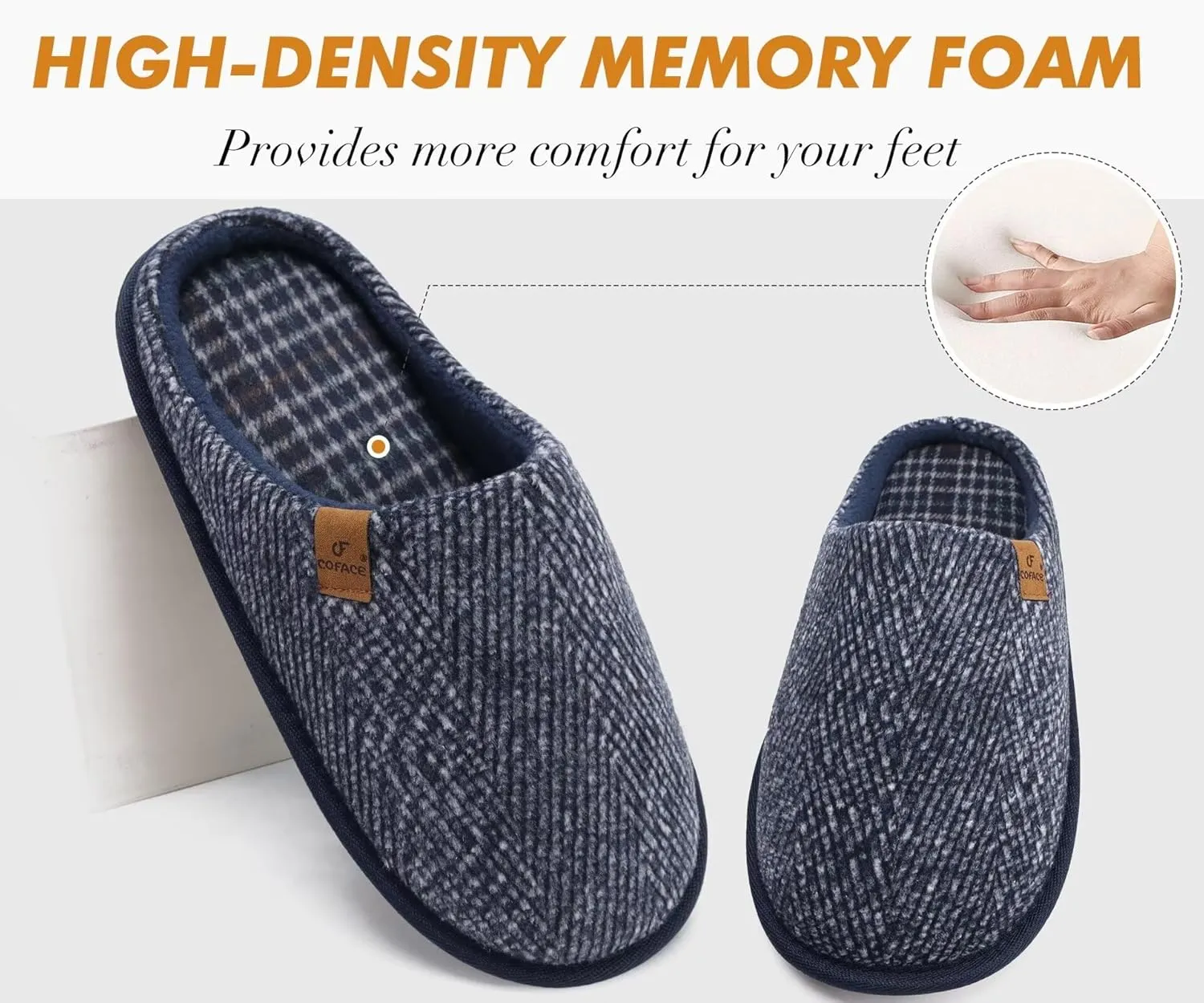 COFACE Unisex Mens Womens Cozy Memory Foam Scuff Slippers Casual Slip On Warm House Shoes Indoor/Outdoor Felt Sandal Slippers With Arch Support Rubber Sole Size 4-15