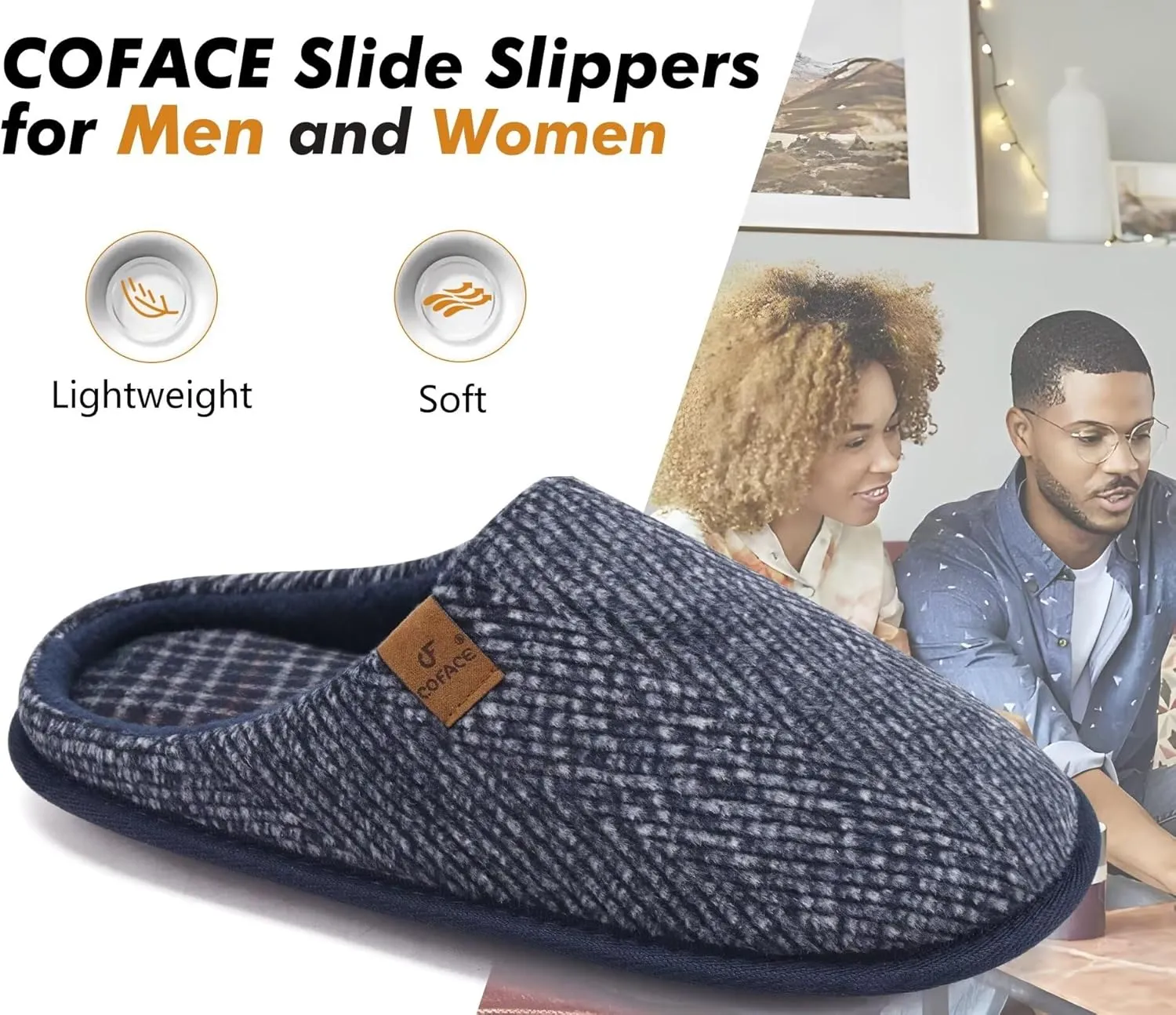 COFACE Unisex Mens Womens Cozy Memory Foam Scuff Slippers Casual Slip On Warm House Shoes Indoor/Outdoor Felt Sandal Slippers With Arch Support Rubber Sole Size 4-15