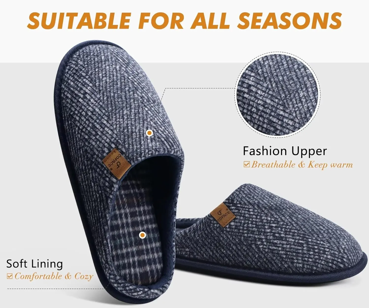 COFACE Unisex Mens Womens Cozy Memory Foam Scuff Slippers Casual Slip On Warm House Shoes Indoor/Outdoor Felt Sandal Slippers With Arch Support Rubber Sole Size 4-15