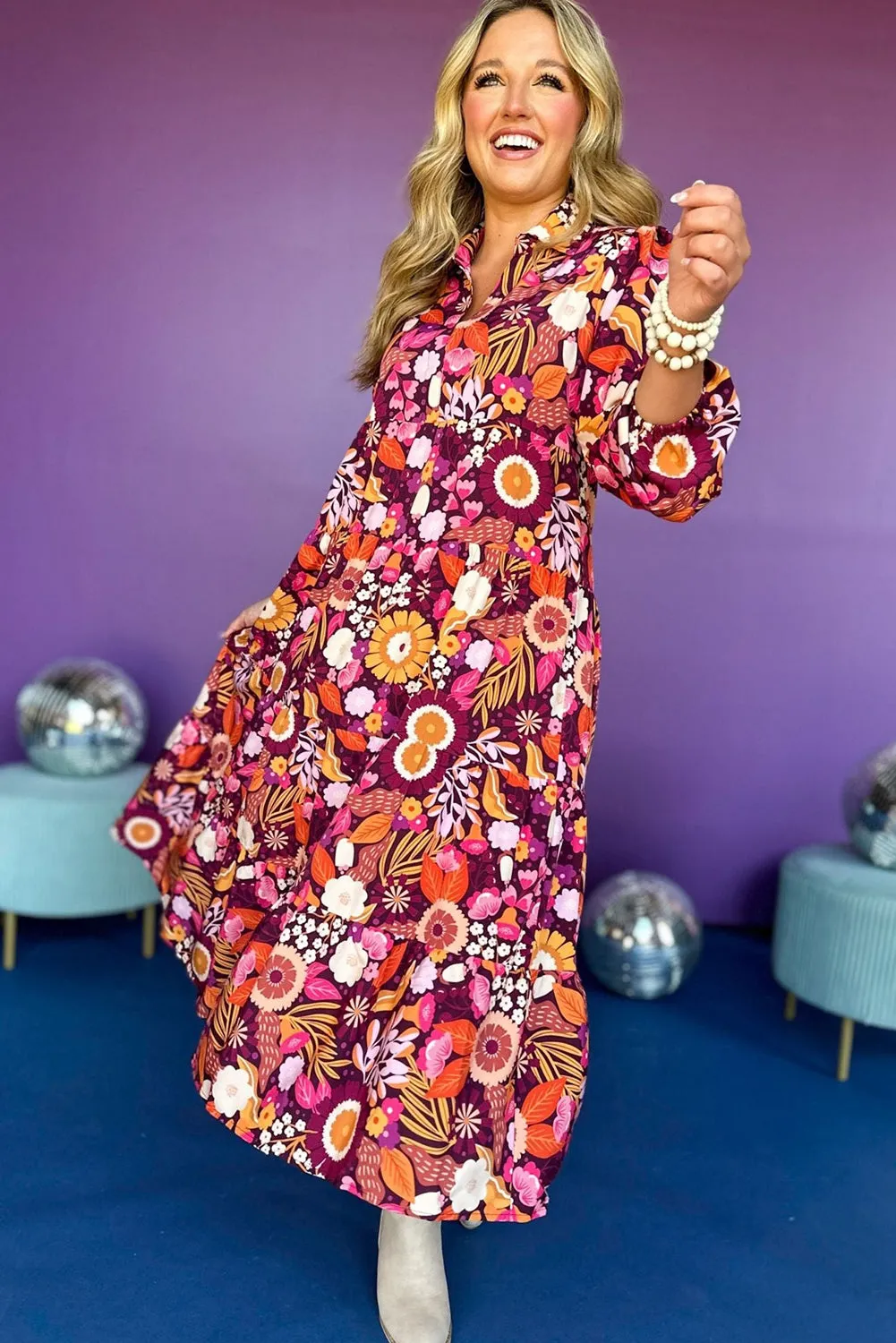 Collared Tiered Flowy Long Dress