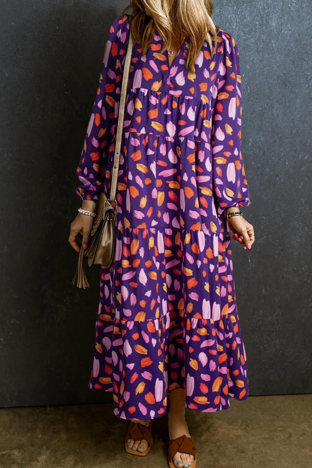 Collared Tiered Flowy Long Dress