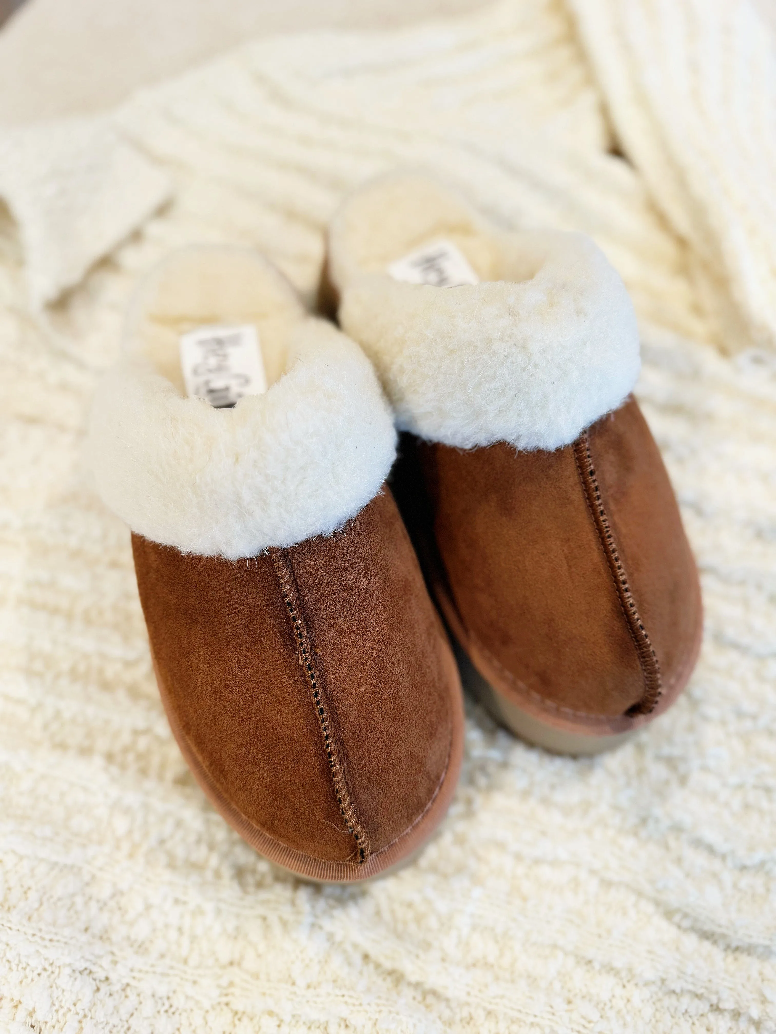CORKY'S Cuddle Up Slippers In Tobacco Faux Suede