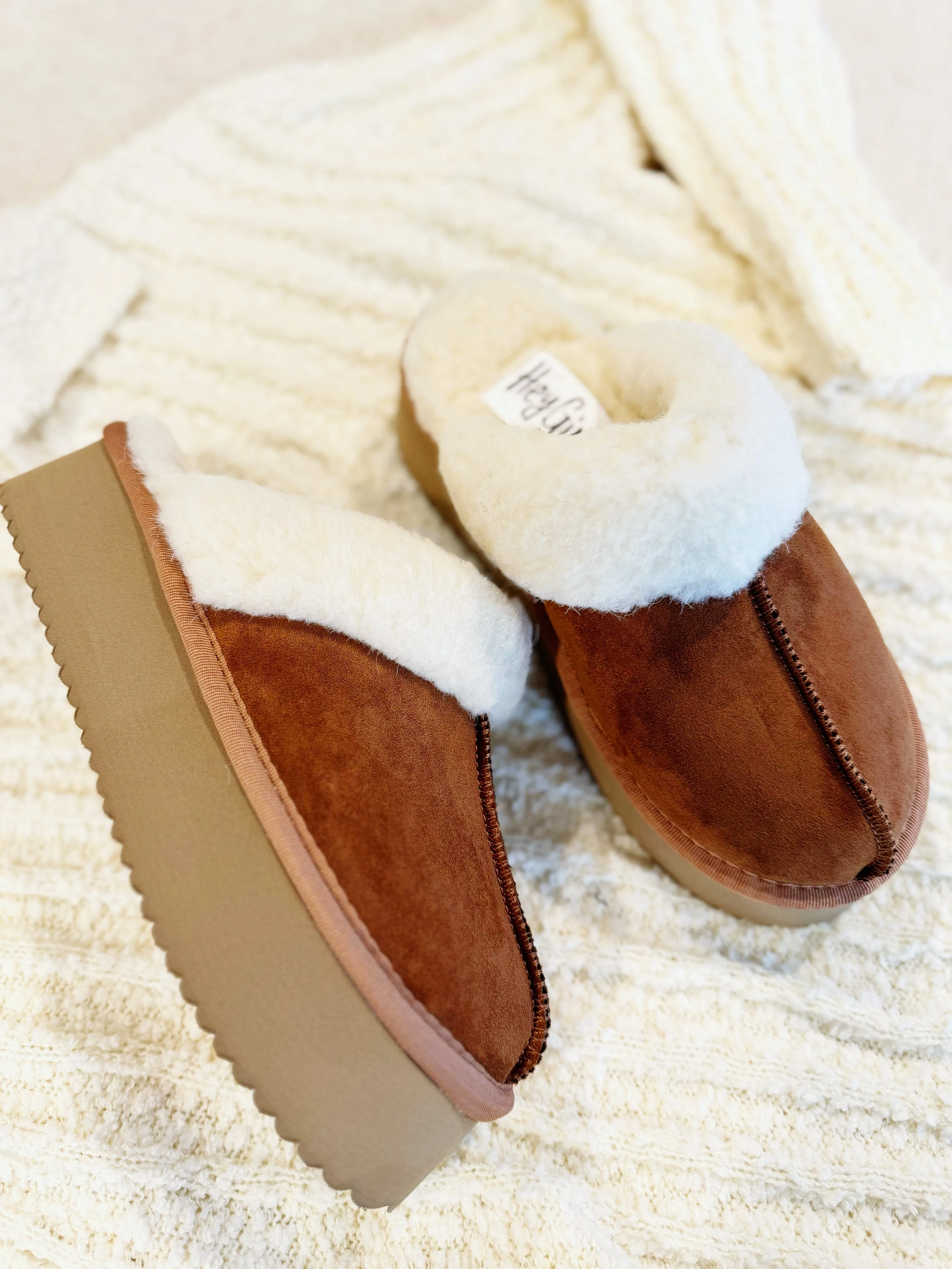 CORKY'S Cuddle Up Slippers In Tobacco Faux Suede