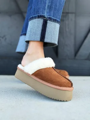 CORKY'S Cuddle Up Slippers In Tobacco Faux Suede
