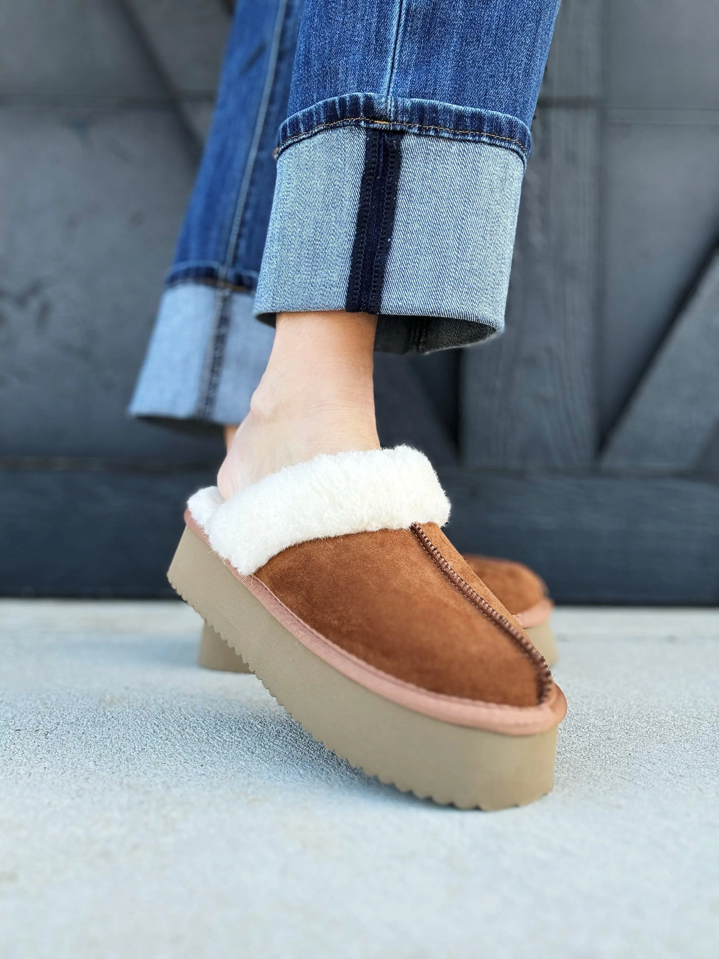 CORKY'S Cuddle Up Slippers In Tobacco Faux Suede