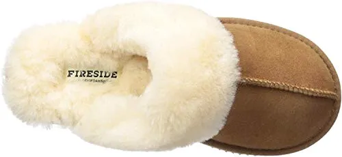 Dearfoams Women's Fireside Water Resistent Sydney Shearling Scuff Slipper, Chestnut, 8