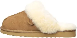 Dearfoams Women's Fireside Water Resistent Sydney Shearling Scuff Slipper, Chestnut, 8