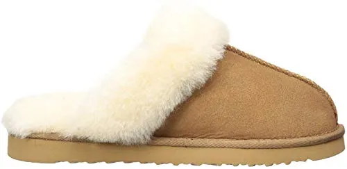 Dearfoams Women's Fireside Water Resistent Sydney Shearling Scuff Slipper, Chestnut, 8