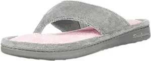 Dearfoams womens Melanie Colorblocked Microfiber Terry Thong Shoe Slipper, Sleet, Medium US