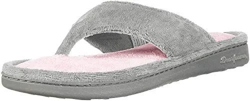 Dearfoams womens Melanie Colorblocked Microfiber Terry Thong Shoe Slipper, Sleet, Medium US