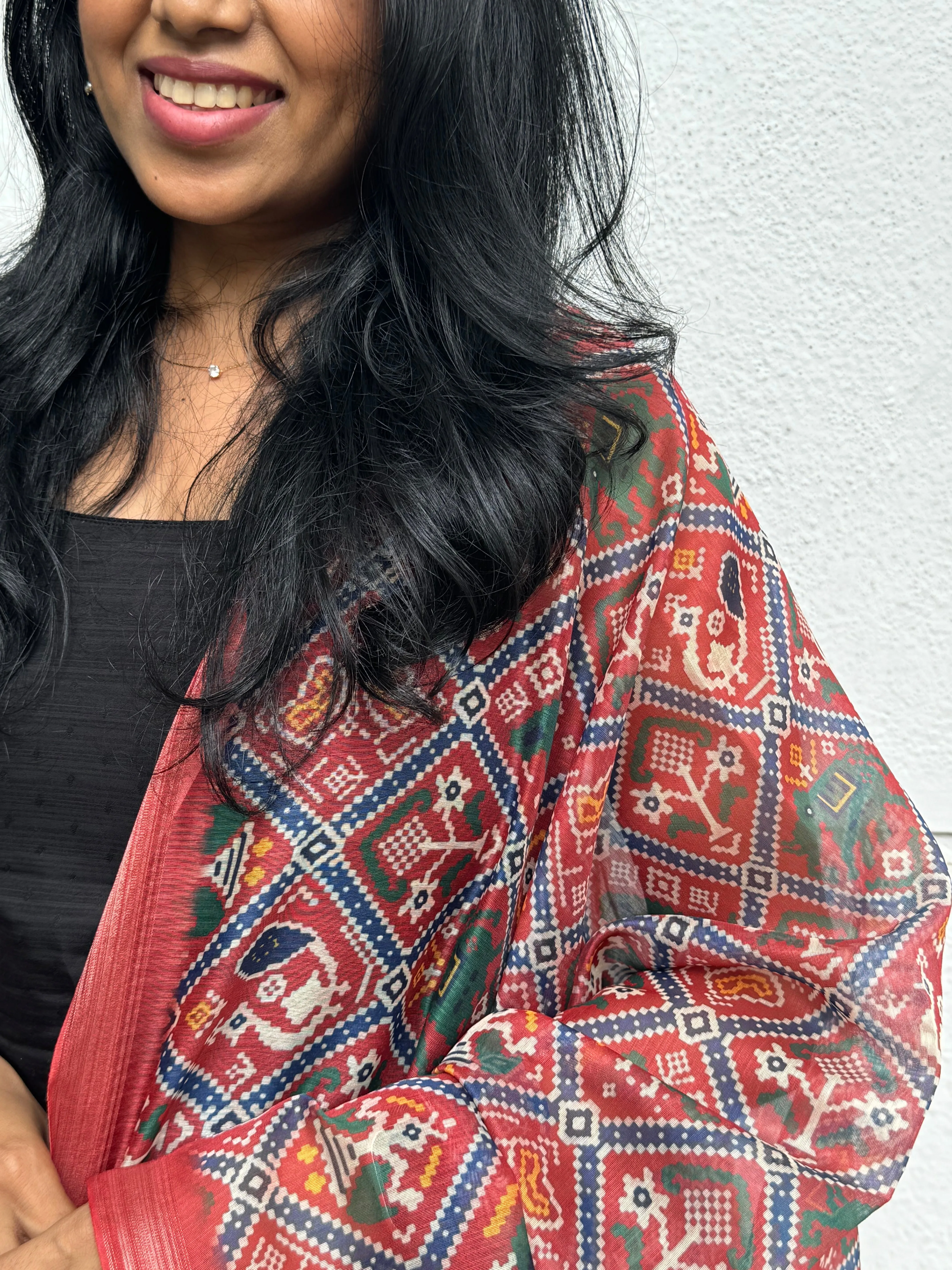 Dharvi Black With Maroon Patola Dupatta