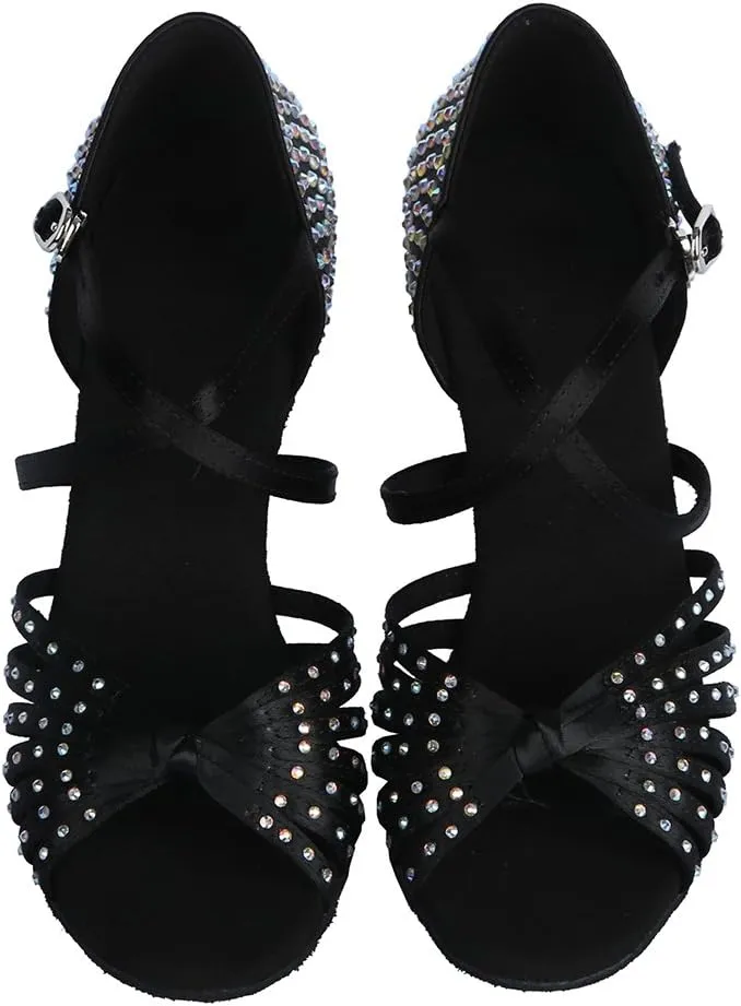 DKZSYIM Women Rhinestone Latin Ballroom Dance Shoes Bachata Salsa Practice Performance Dance Shoes,Model AFCT459