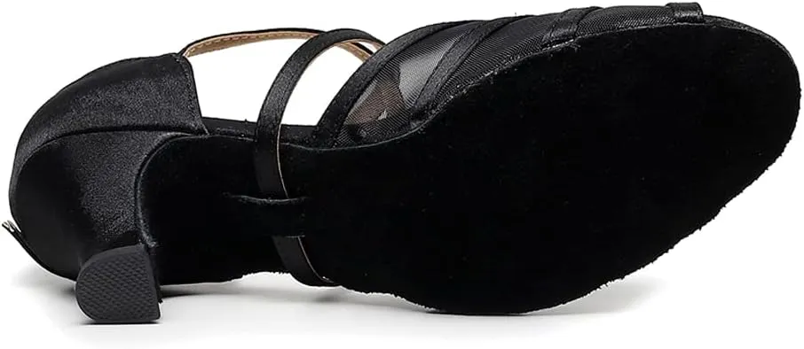 DKZSYIM Women Rhinestone Latin Ballroom Dance Shoes Bachata Salsa Practice Performance Dance Shoes,Model FT046