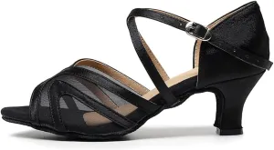DKZSYIM Women Rhinestone Latin Ballroom Dance Shoes Bachata Salsa Practice Performance Dance Shoes,Model FT046