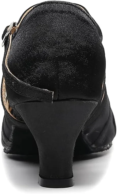 DKZSYIM Women Rhinestone Latin Ballroom Dance Shoes Bachata Salsa Practice Performance Dance Shoes,Model FT046