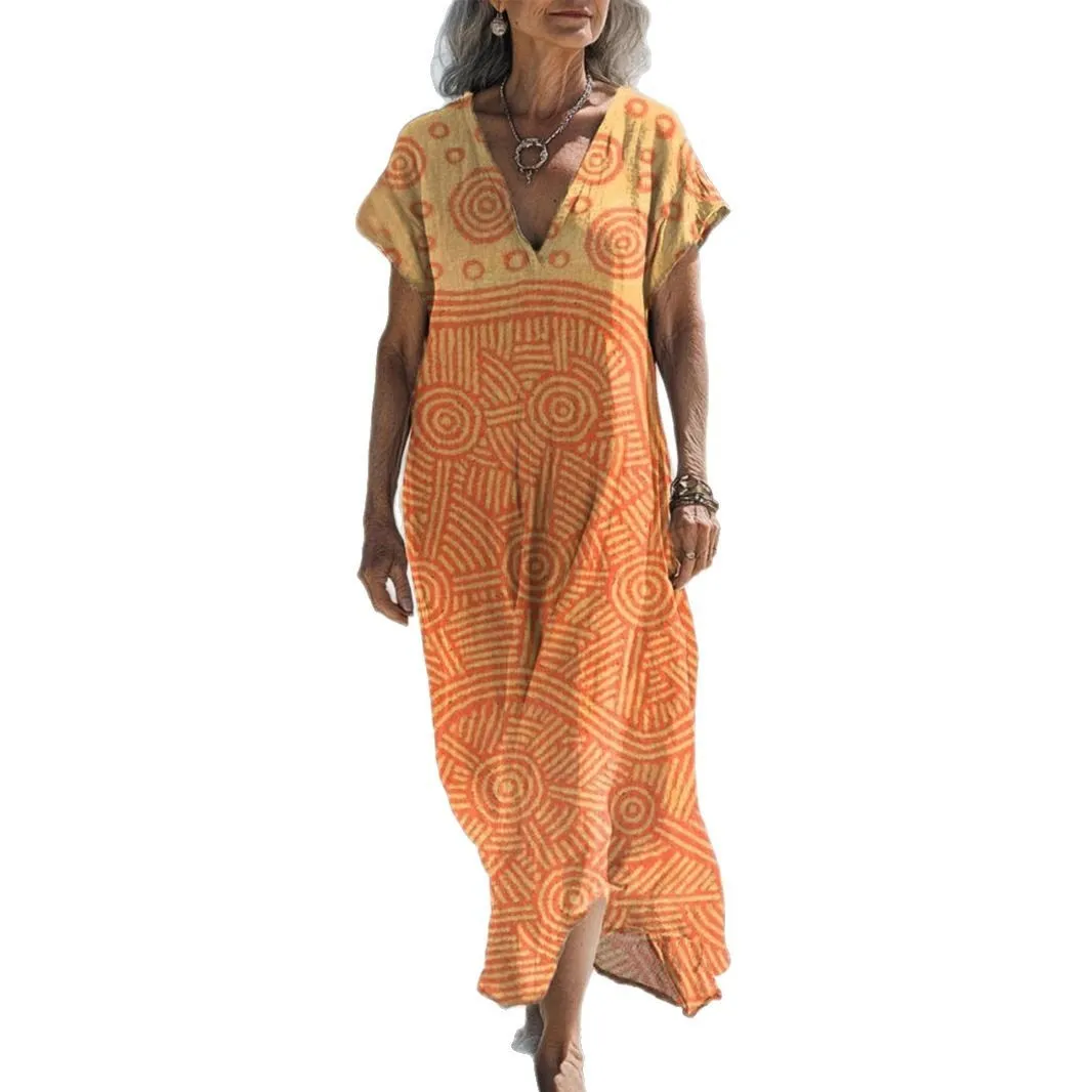 European And American Printed Loose Casual Long Women's Skirt
