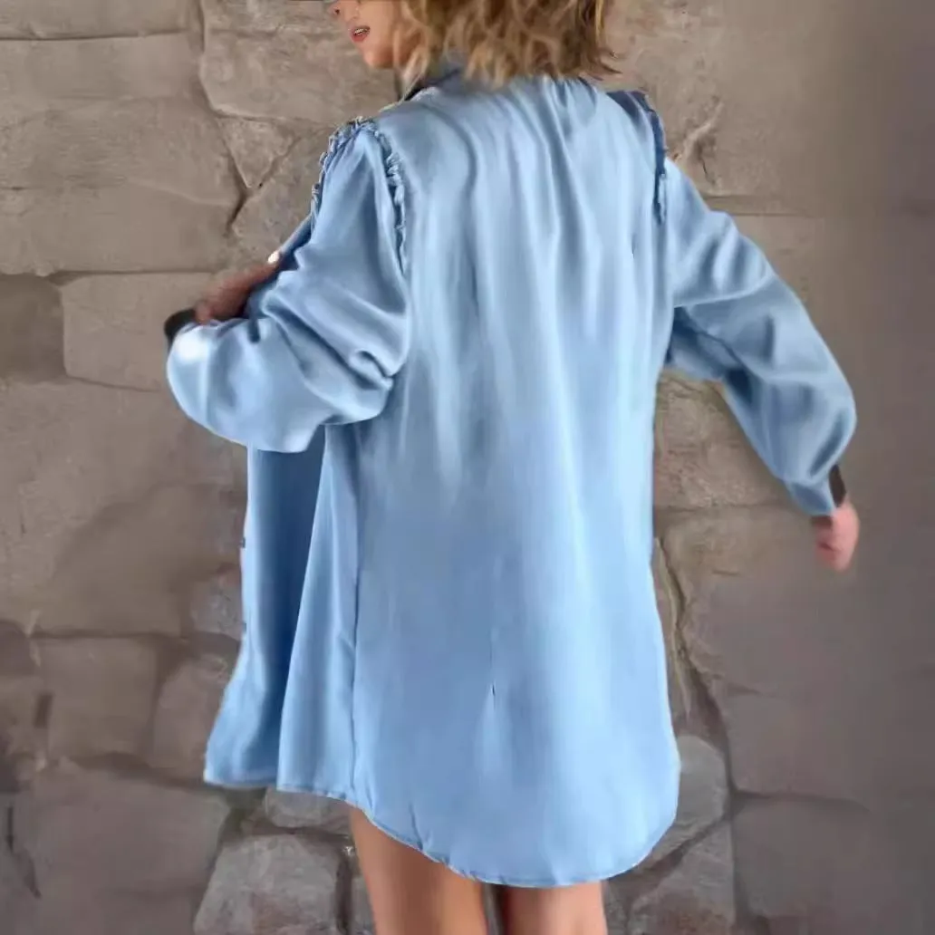European And American Solid Color Loose Long Sleeves Shirt