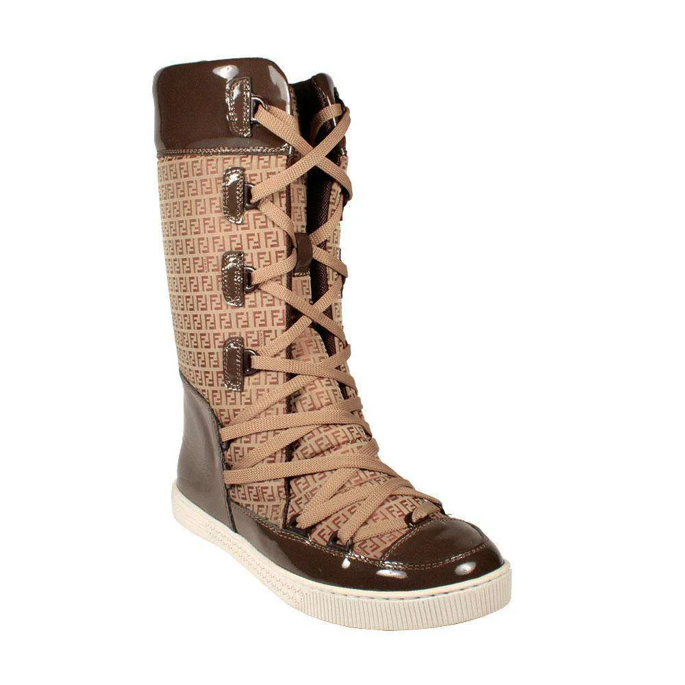 Fendi Boots Winter Snow Women's Boots Beige Zuccino (FFW41)