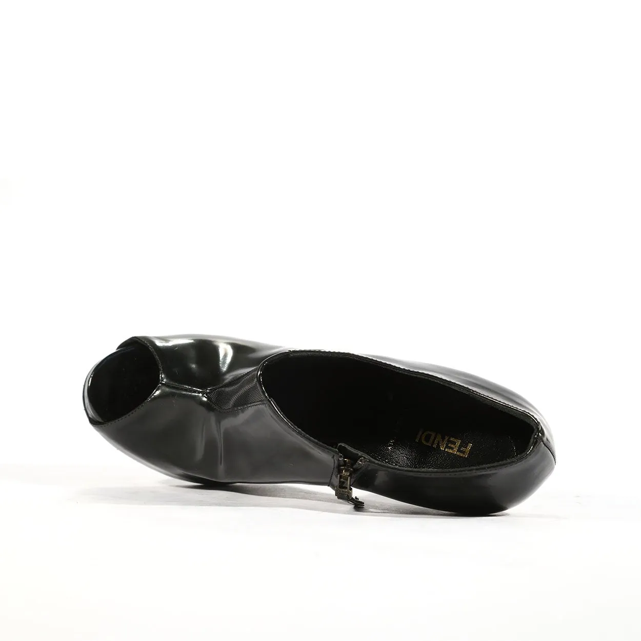 Fendi Designer Shoes Black Patent Leather Boots Short Bootie (FFW05)