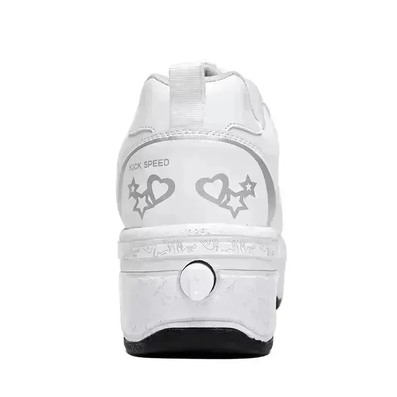 Flash LED Kick Speed Four-Wheel 2 in 1 Deformation Roller Skate Shoes