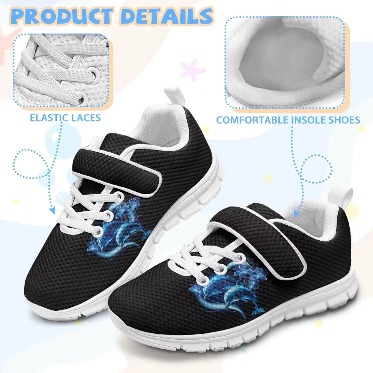 Forchrinse Blue Sea Turtle Print Little Kids Sneakers for Boys Girls Lightweight Sport Athletic Running Shoes Non Slip Causal Strap Sneakers Size 11-2
