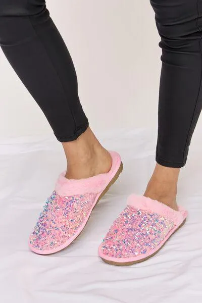 Forever Link Shining Bliss Plush Sequin Pink Slippers