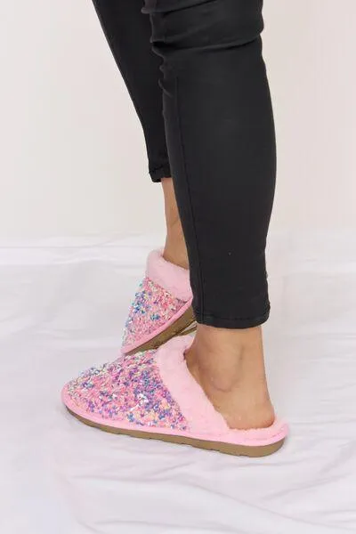 Forever Link Shining Bliss Plush Sequin Pink Slippers